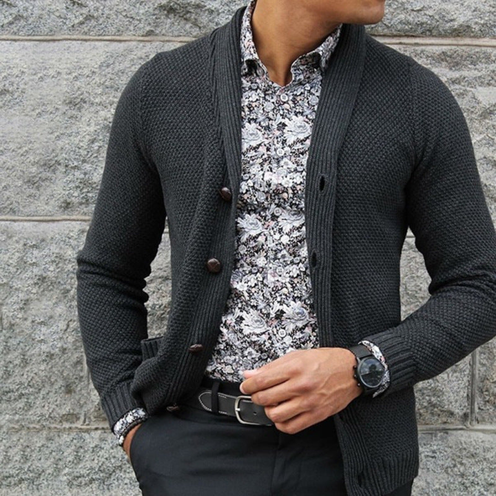 Men's Cardigan | Textured Button Knit | Stylish Mens Clothing