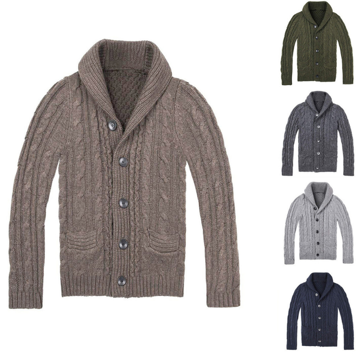 Men's Cardigan | Cable Knit Shawl Collar | Winter Mens Clothing