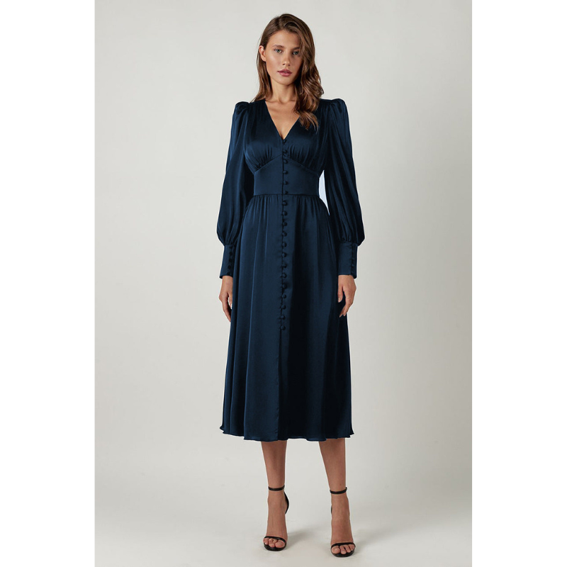 Women's Dresses | Elegant Velvet Dresses | Puff Sleeve Midi Style