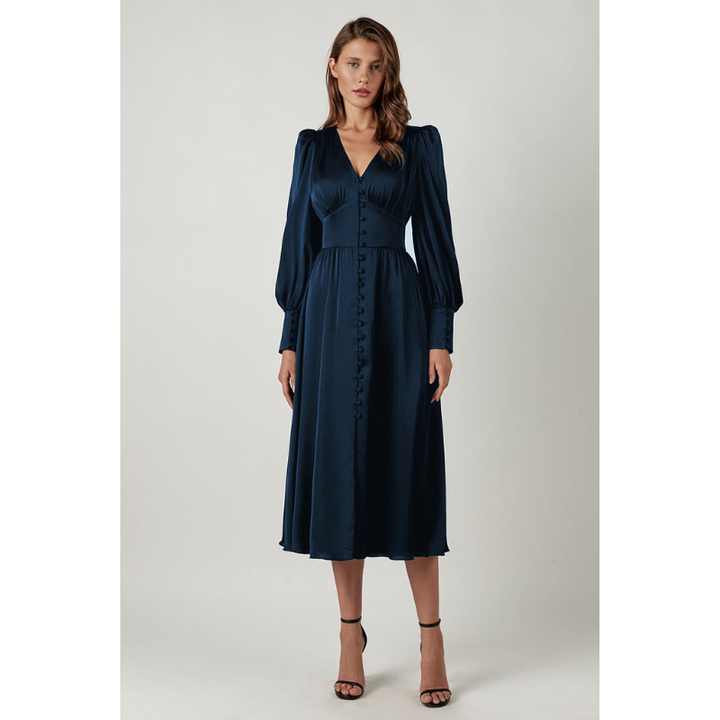 Women's Dresses | Elegant Velvet Dresses | Puff Sleeve Midi Style