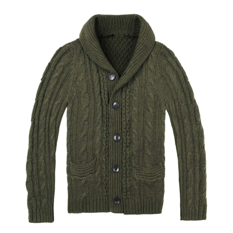 Men's Cardigan | Cable Knit Shawl Collar | Winter Mens Clothing