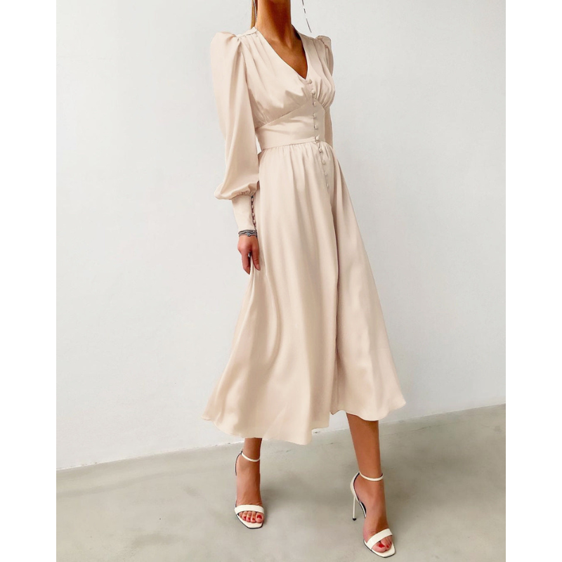 Women's Dresses | Elegant Velvet Dresses | Puff Sleeve Midi Style