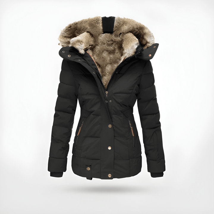Women’s Winter Jacket | Slim Fit Hooded Coat | Fur Trim Outerwear