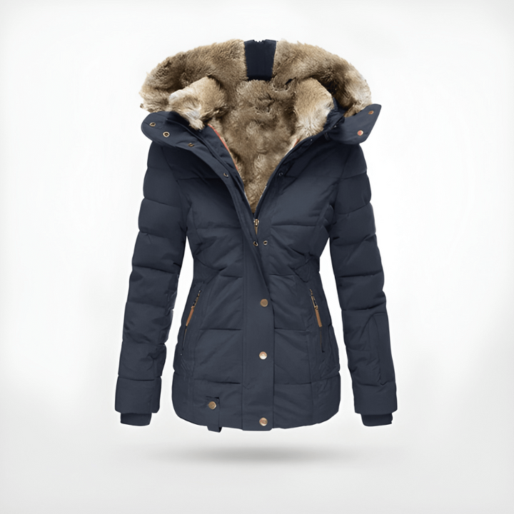 Women’s Winter Jacket | Slim Fit Hooded Coat | Fur Trim Outerwear