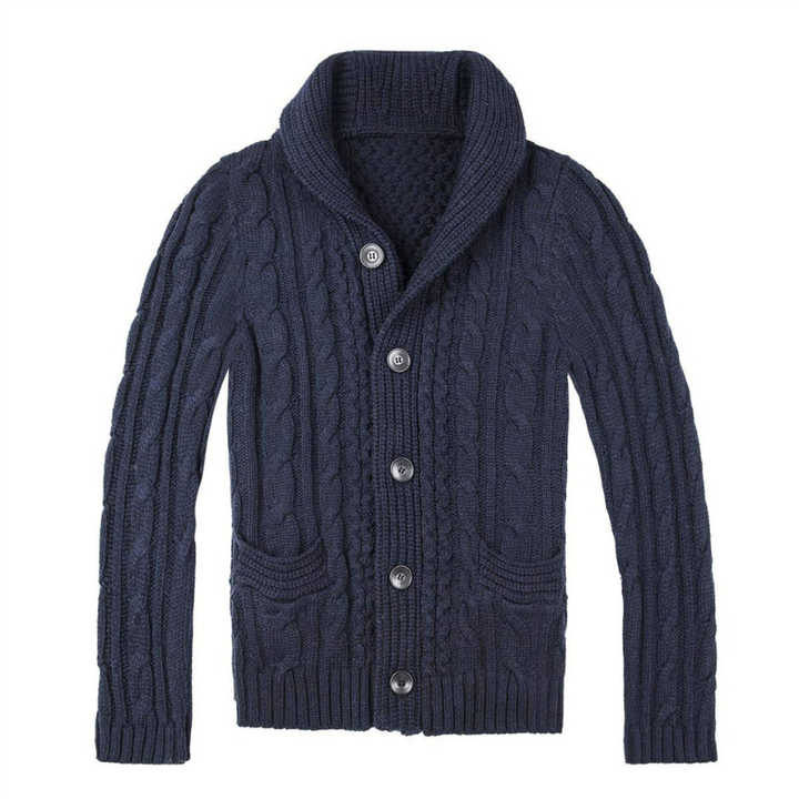 Men's Cardigan | Cable Knit Shawl Collar | Winter Mens Clothing