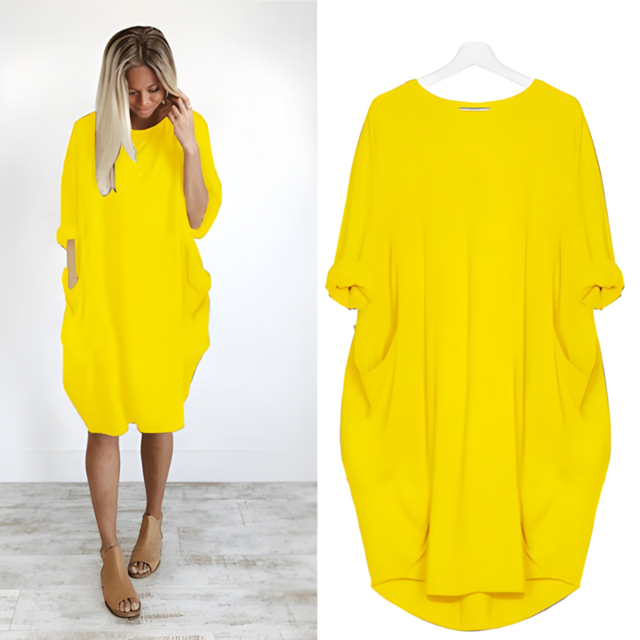 Women’s Dress | Round Neck & Loose Fit | Casual Clothing with Pockets