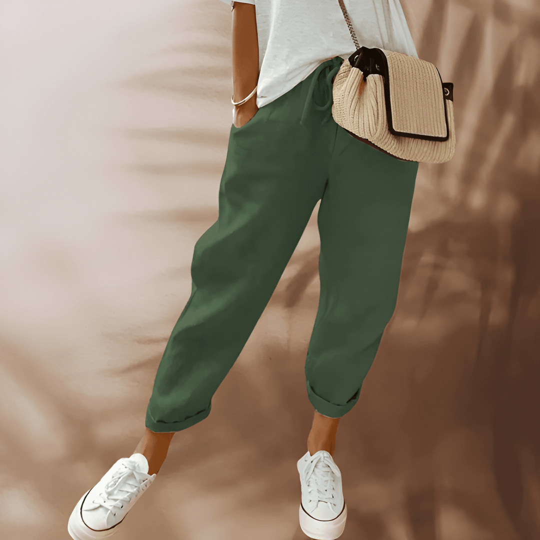 Women's Wide Leg Trousers | Vintage Print | Elastic Waist | Lightweight Polyester Blend