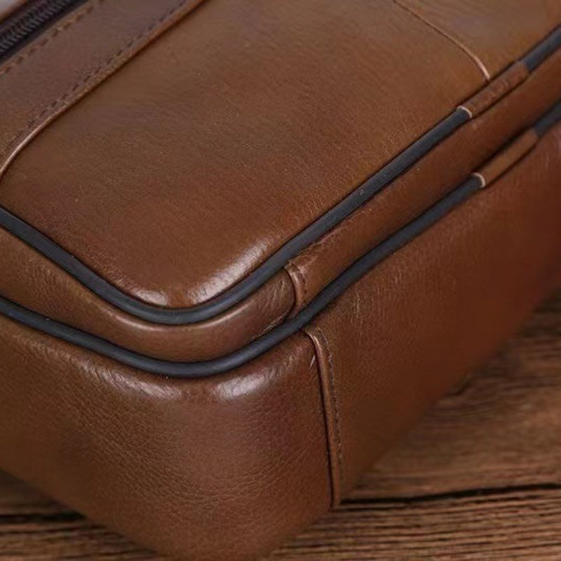 Men’s Crossbody Bag | Genuine Cowhide Leather | Large Capacity & Multiple Compartments | Adjustable Strap