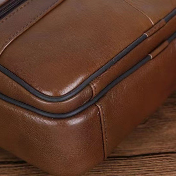 Men’s Crossbody Bag | Genuine Cowhide Leather | Large Capacity & Multiple Compartments | Adjustable Strap