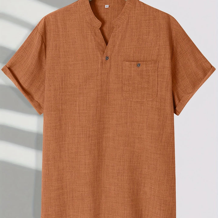 Men's Summer Shirt | Lightweight & Slim Fit | Stand Collar & Chest Pocket | Polyester