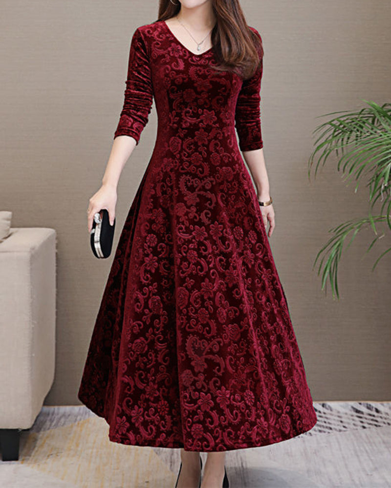 Women’s A-line Midi Dress | Elegant V-neck | Classic Style