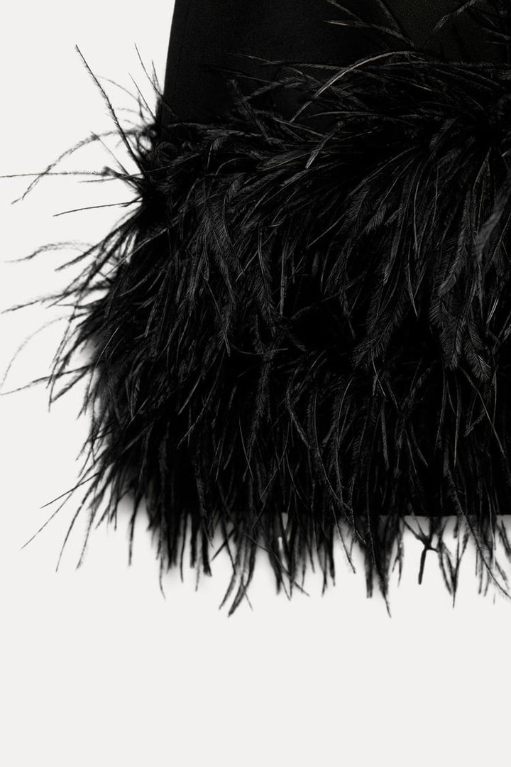 Women's Mini Dress | Sparkling Feather Trim Silhouette | Elegant Dresses Style