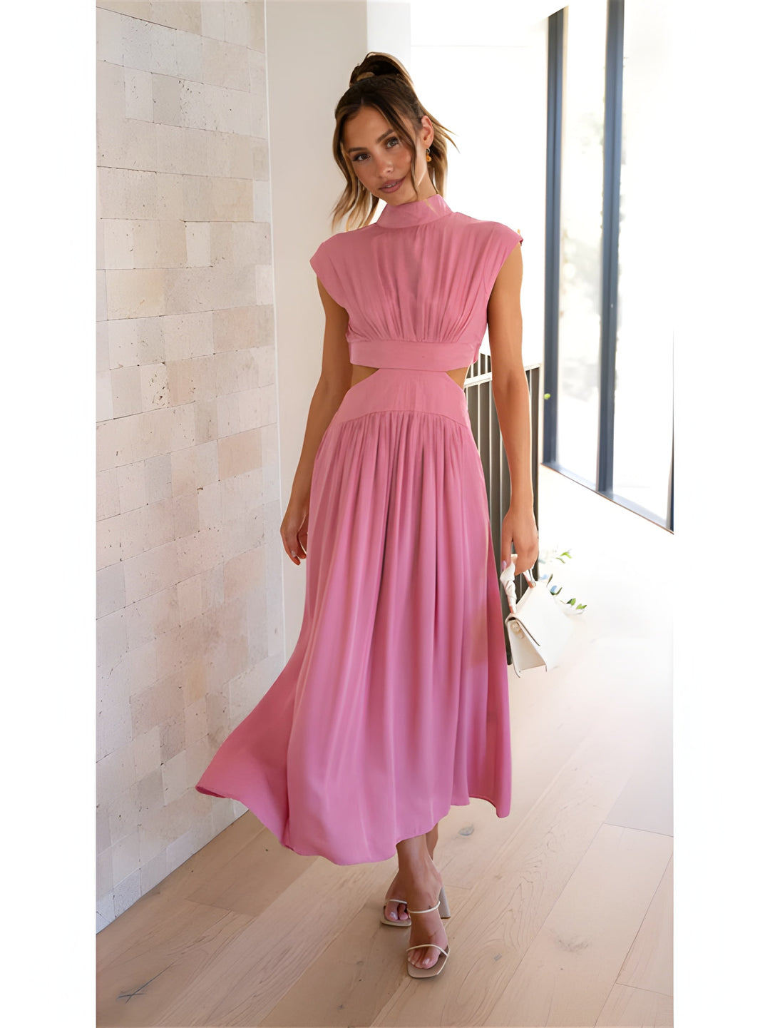 Women’s Maxi Dress | Elegant Style | Sleeveless & Backless with Ruffle Detail | Polyester