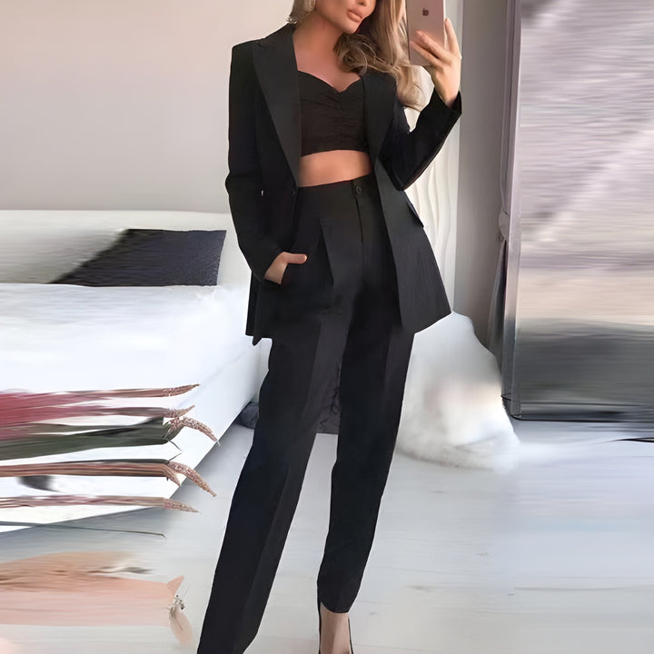 Women’s 3-Piece Blazer Set | High-Waist Trousers, Top & Jacket | Polyester Blend