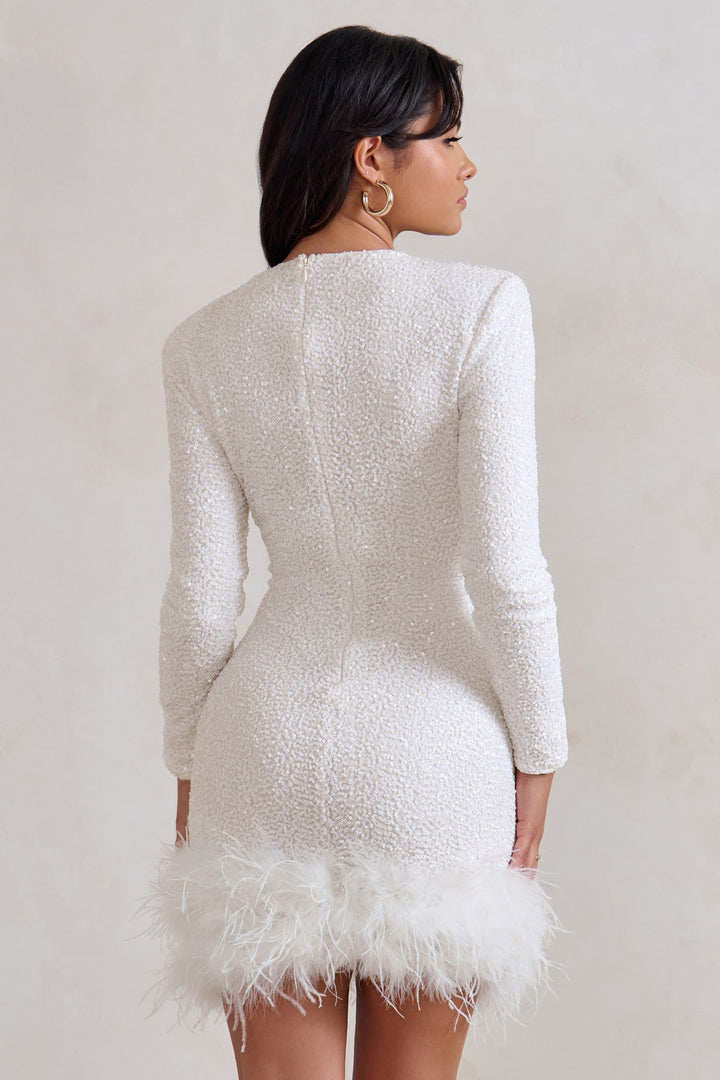 Women's Mini Dress | Sparkling Feather Trim Silhouette | Elegant Dresses Style