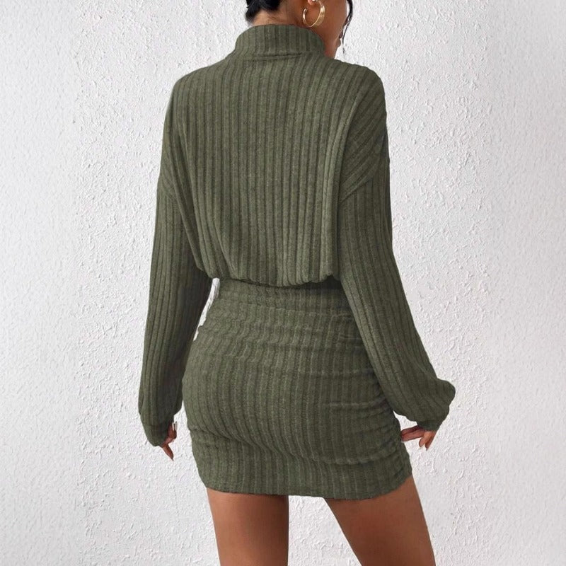 Women's Mini Dress | Ribbed Turtleneck Outfit | Elegant Dresses