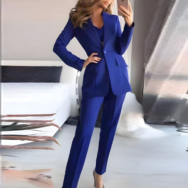 Women’s 3-Piece Blazer Set | High-Waist Trousers, Top & Jacket | Polyester Blend