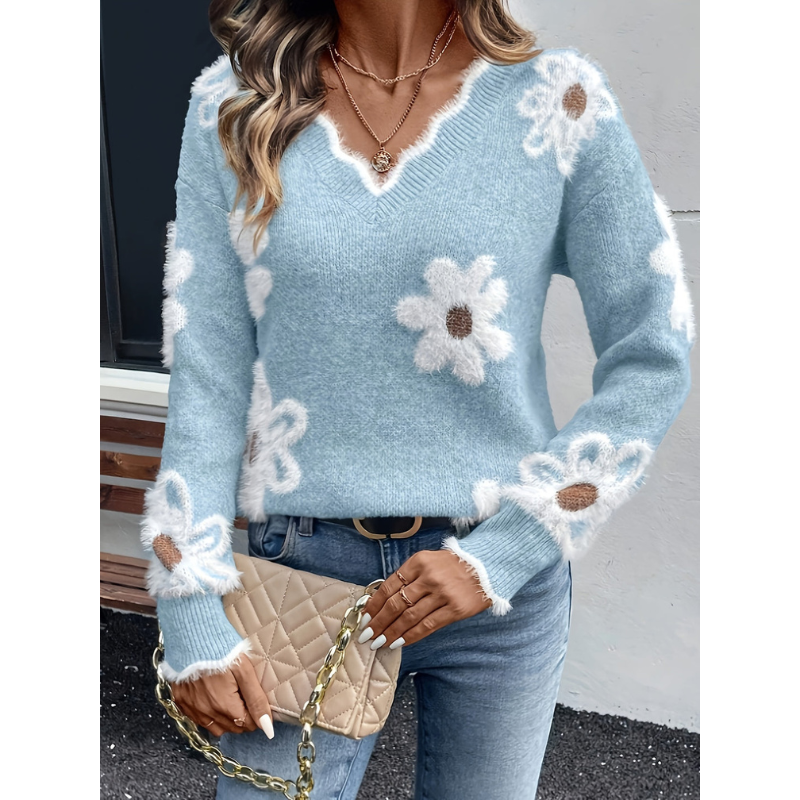 Women’s Jumper | Floral Knit | Ribbed Cuffs Clothing