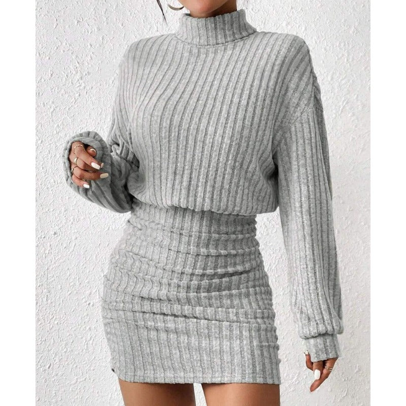 Women's Mini Dress | Ribbed Turtleneck Outfit | Elegant Dresses