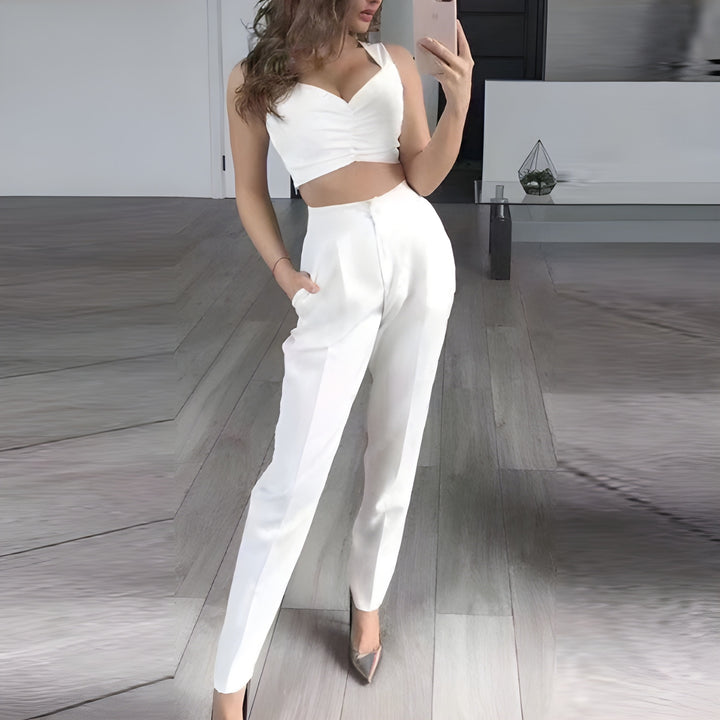 Women’s 3-Piece Blazer Set | High-Waist Trousers, Top & Jacket | Polyester Blend