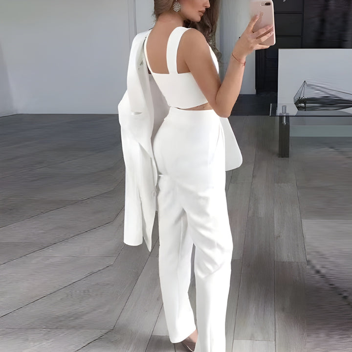 Women’s 3-Piece Blazer Set | High-Waist Trousers, Top & Jacket | Polyester Blend