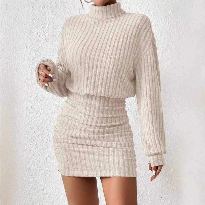 Women's Mini Dress | Ribbed Turtleneck Outfit | Elegant Dresses