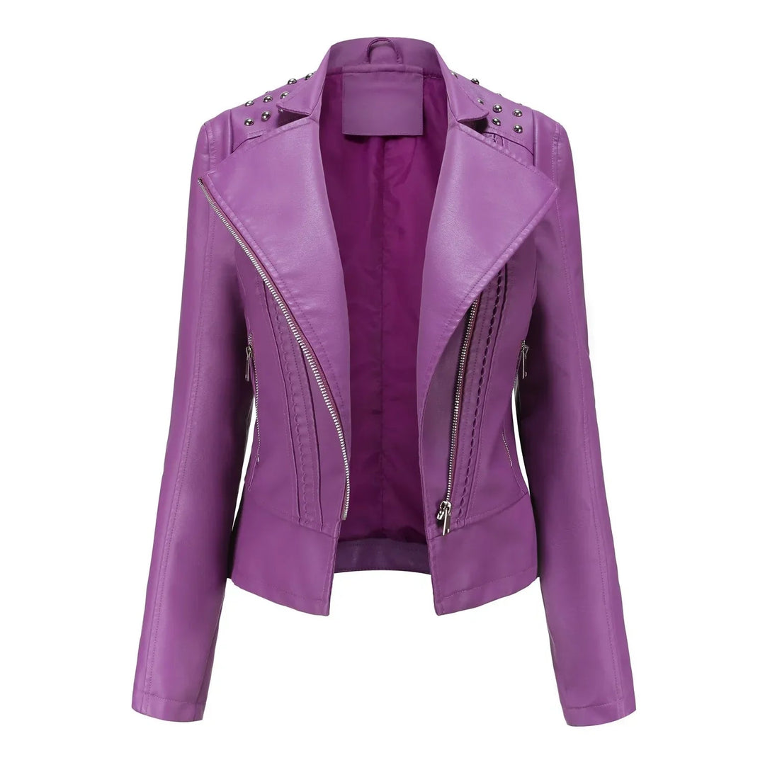 Women's Biker Jacket | Leather Look & Zip | Long Sleeved | Casual Style