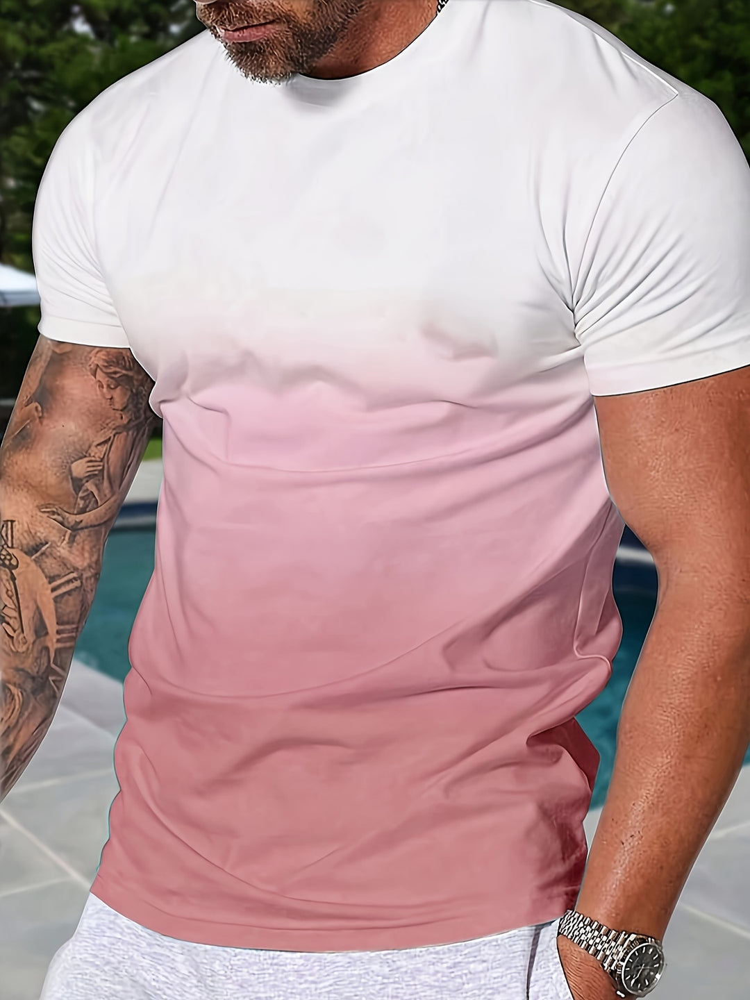 Men’s T-Shirt | Crew Neck & Ombre Print | Lightweight & Stylish | Polyester