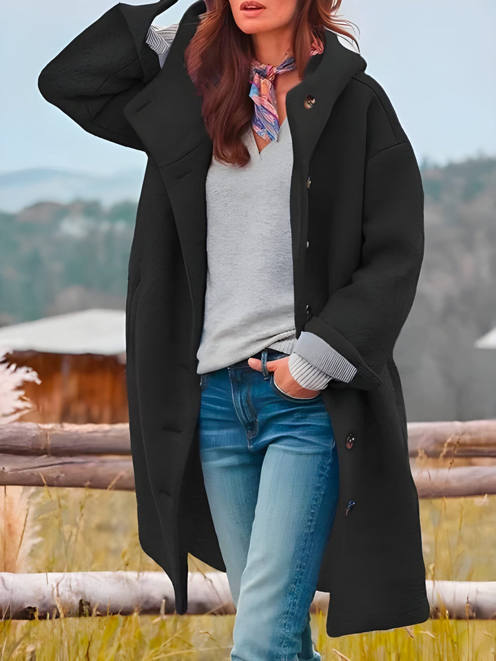 Women’s Long Coat | Hooded & Windproof | Long Sleeve Overcoat | Cotton-Polyester