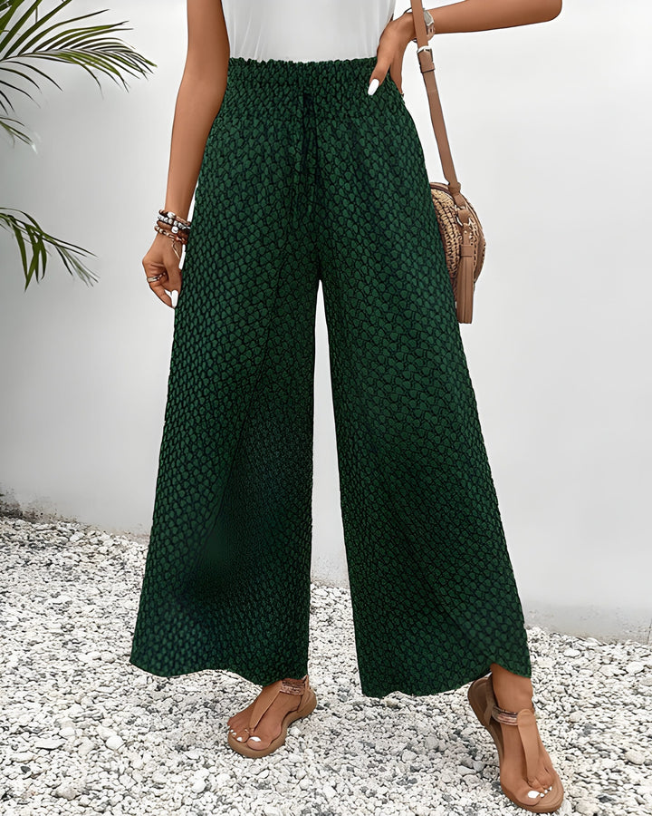 Women's Wide Leg Trousers | Floral Print with Side Slits | Loose Fit Summer Style | Polyester