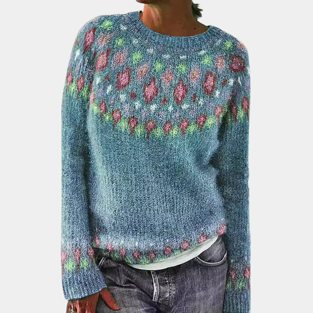 Women’s Knitted Sweater | Vintage Design | Unique Print | Crew Neck & Long Sleeves
