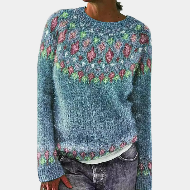 Women’s Knitted Sweater | Vintage Design | Unique Print | Crew Neck & Long Sleeves