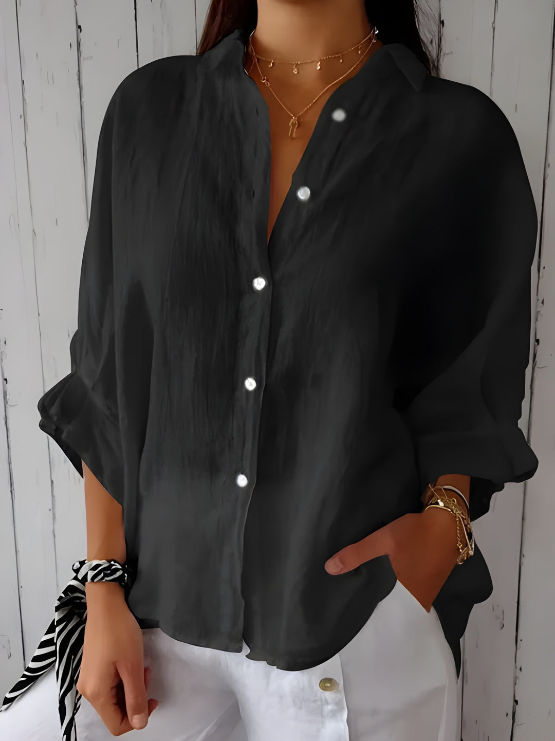 Women’s  Shirt | Tie-Back with Laces & Buttons | Loose Fit & Elegant | Cotton-Linen