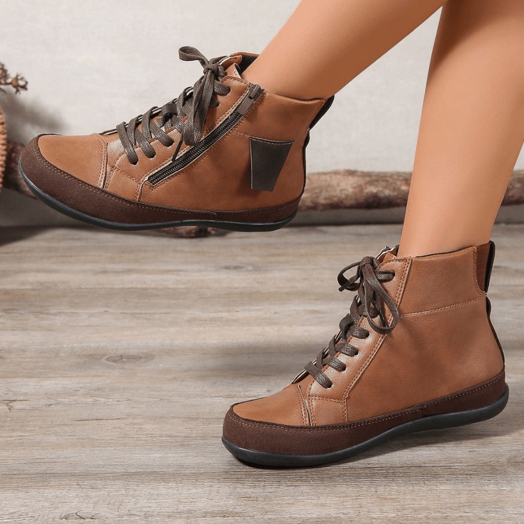 Lace-up Boots for Women | Ankle-high | Zip Fastening | Faux Leather | Comfortable for Autumn & Winter