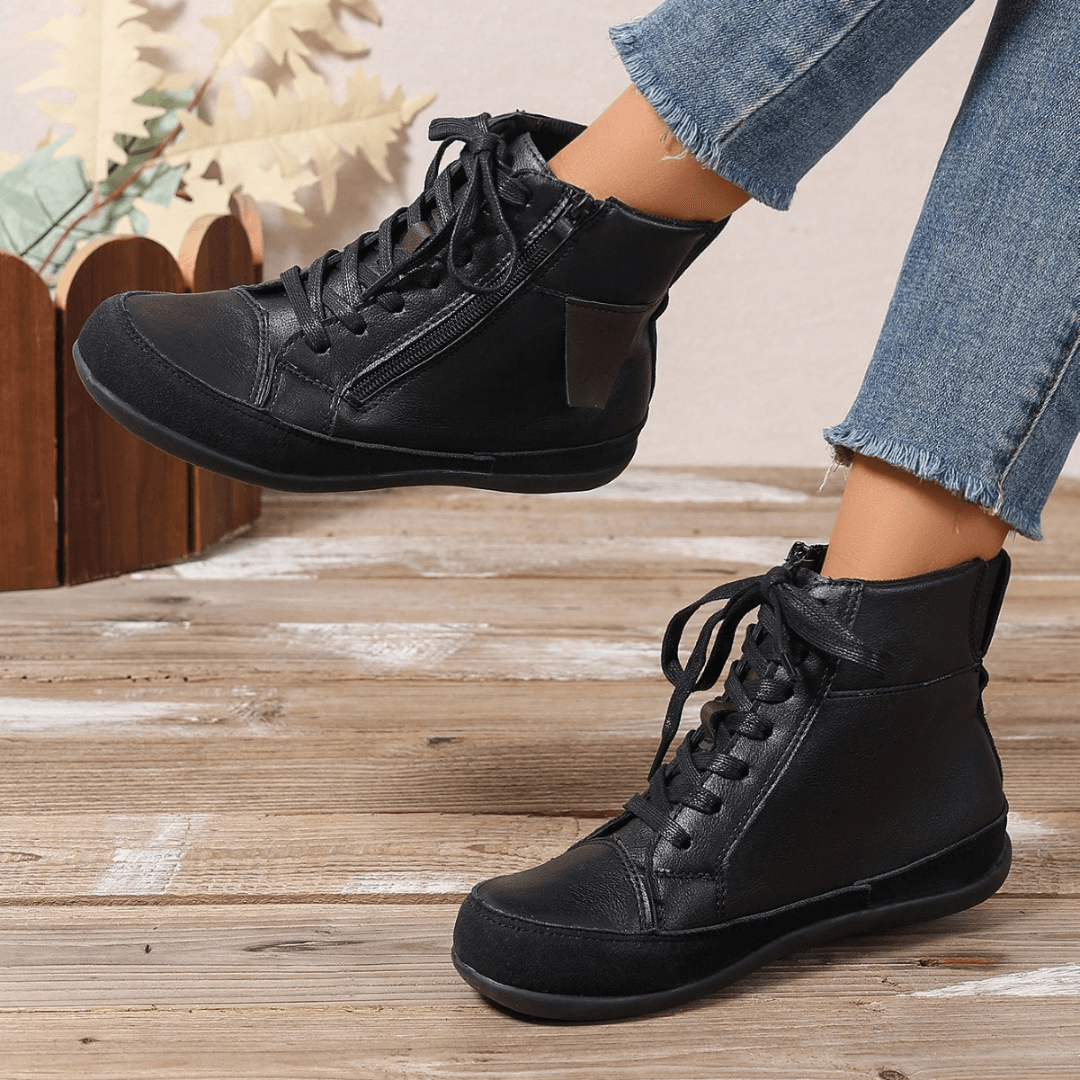 Lace-up Boots for Women | Ankle-high | Zip Fastening | Faux Leather | Comfortable for Autumn & Winter