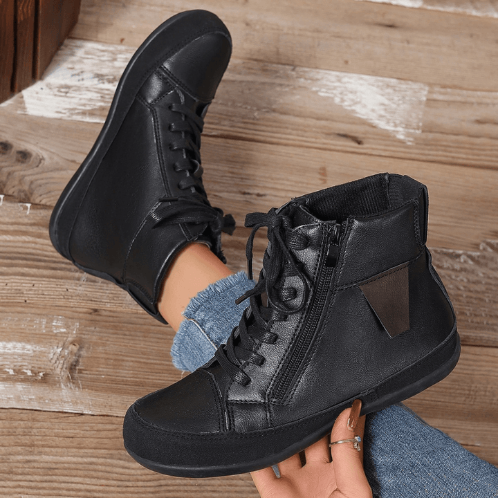 Lace-up Boots for Women | Ankle-high | Zip Fastening | Faux Leather | Comfortable for Autumn & Winter
