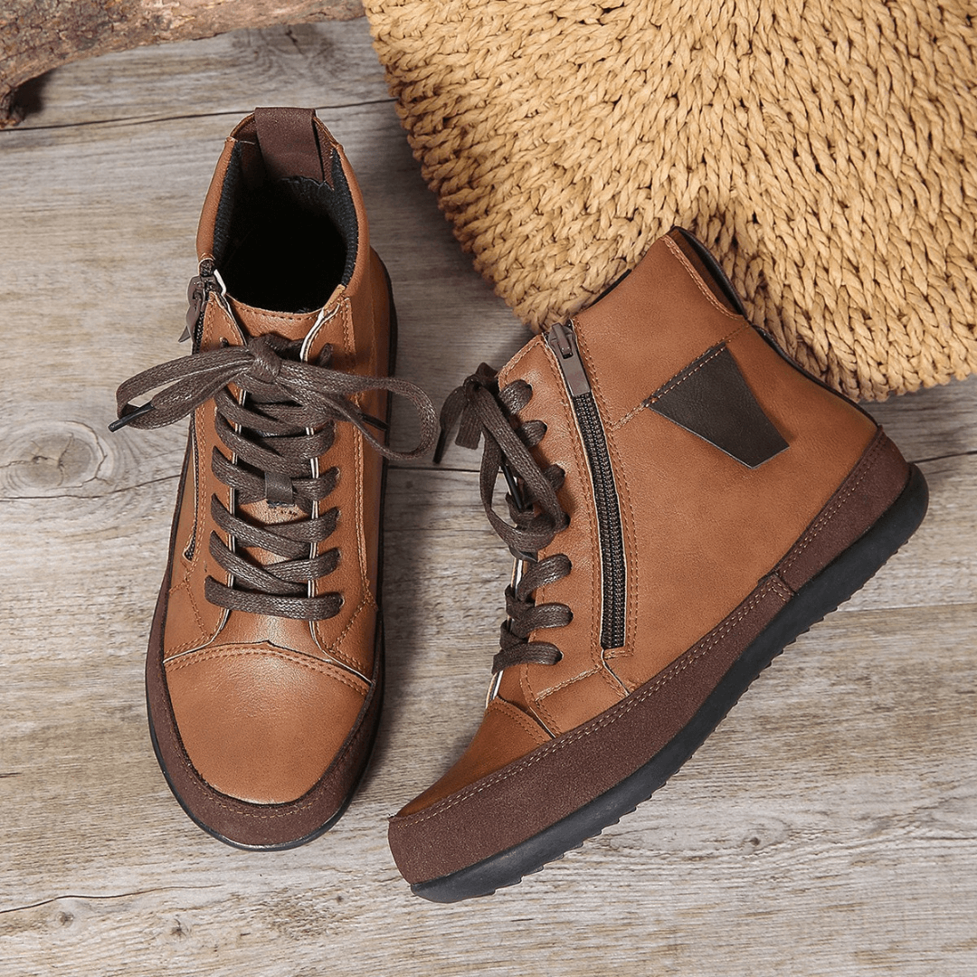 Lace-up Boots for Women | Ankle-high | Zip Fastening | Faux Leather | Comfortable for Autumn & Winter
