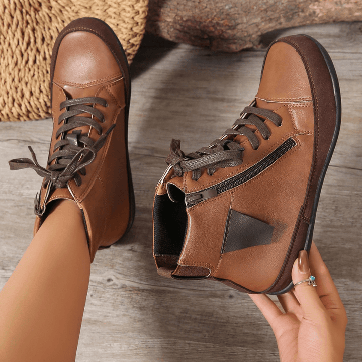 Lace-up Boots for Women | Ankle-high | Zip Fastening | Faux Leather | Comfortable for Autumn & Winter