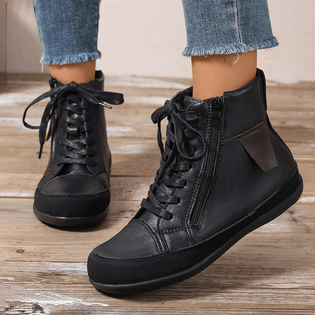 Lace-up Boots for Women | Ankle-high | Zip Fastening | Faux Leather | Comfortable for Autumn & Winter