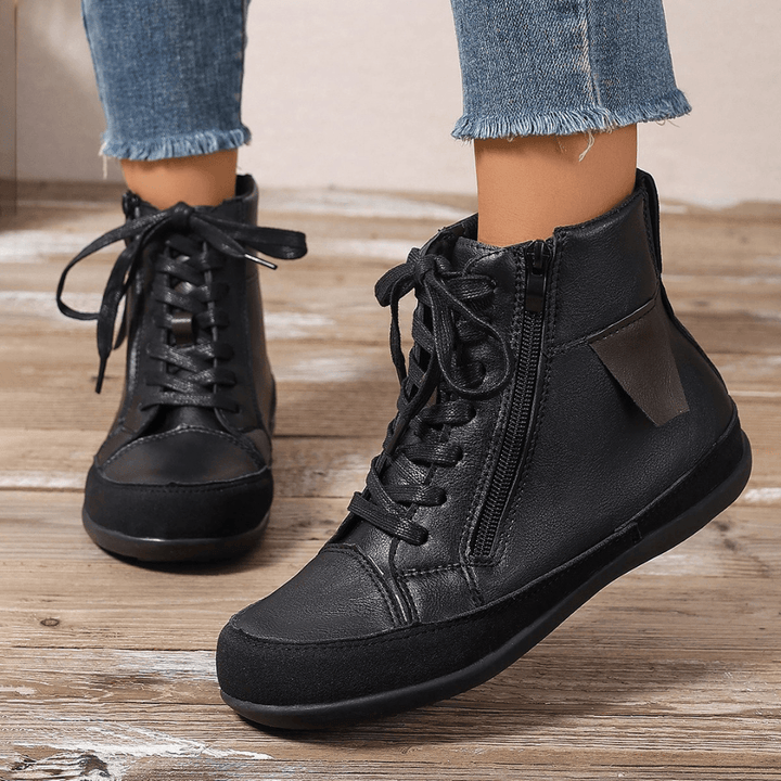 Lace-up Boots for Women | Ankle-high | Zip Fastening | Faux Leather | Comfortable for Autumn & Winter