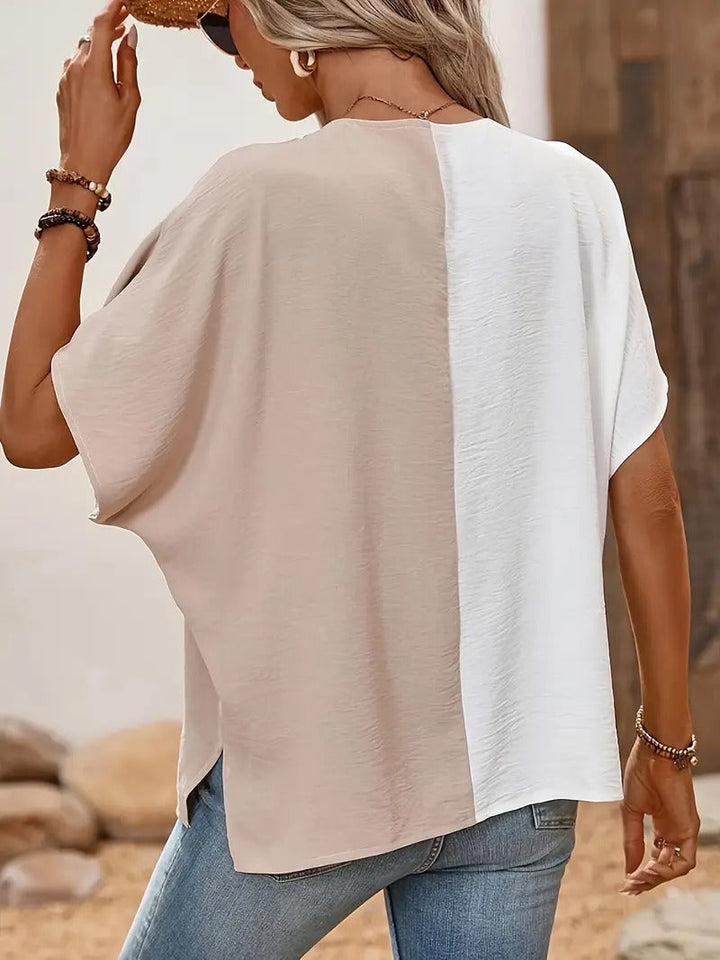 Ladies' Blouse | Colour Block & Half Zip | Wing Sleeves & Loose Fit | Spring-Summer Casual