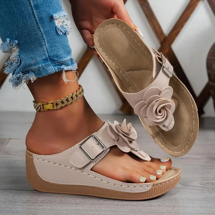 Ladies' Sandals | Floral Decor & Adjustable Strap | Thick Sole & Open Toe | Summery & Comfortable
