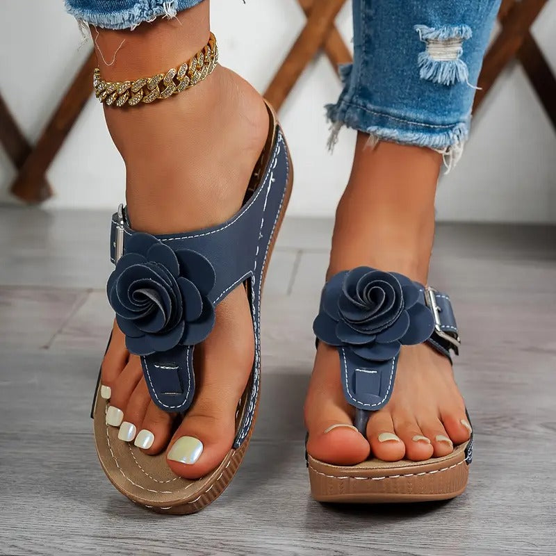 Ladies' Sandals | Floral Decor & Adjustable Strap | Thick Sole & Open Toe | Summery & Comfortable