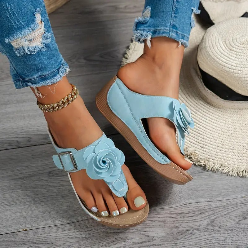 Ladies' Sandals | Floral Decor & Adjustable Strap | Thick Sole & Open Toe | Summery & Comfortable