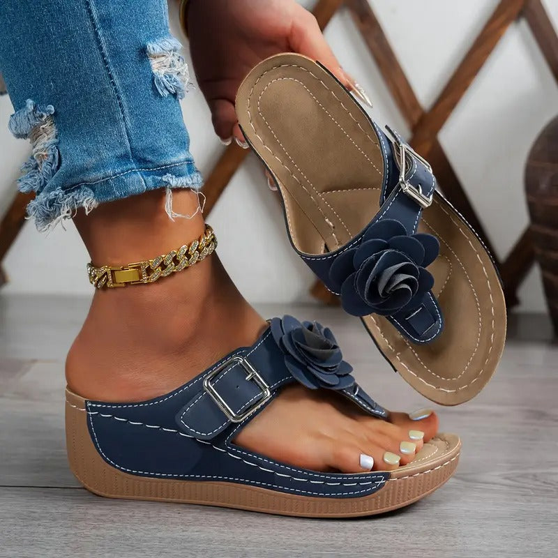 Ladies' Sandals | Floral Decor & Adjustable Strap | Thick Sole & Open Toe | Summery & Comfortable