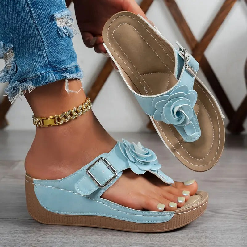 Ladies' Sandals | Floral Decor & Adjustable Strap | Thick Sole & Open Toe | Summery & Comfortable