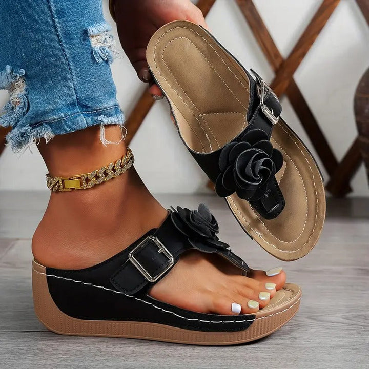 Ladies' Sandals | Floral Decor & Adjustable Strap | Thick Sole & Open Toe | Summery & Comfortable