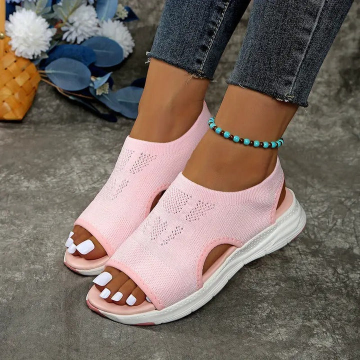 Ladies Sandals | Knitted Design with Cut-outs | Lightweight & Wedge Heel | Open Toe & Slip-on