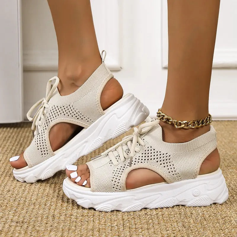 Ladies' Sandals | Open Toe & Front Lacing | Thick Sole & Mesh Design | Summer Comfort