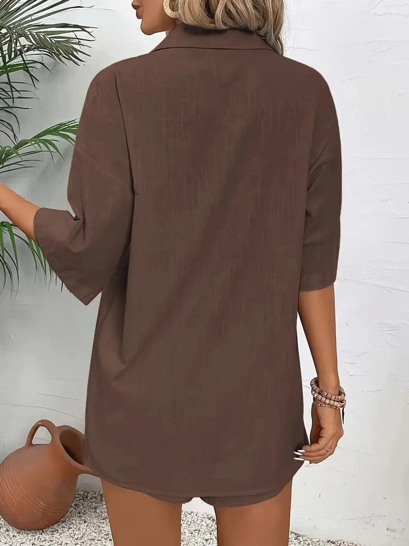 Ladies' Summer Set | Short-Sleeved Top & Shorts | Plain & Relaxed | Holiday & Everyday